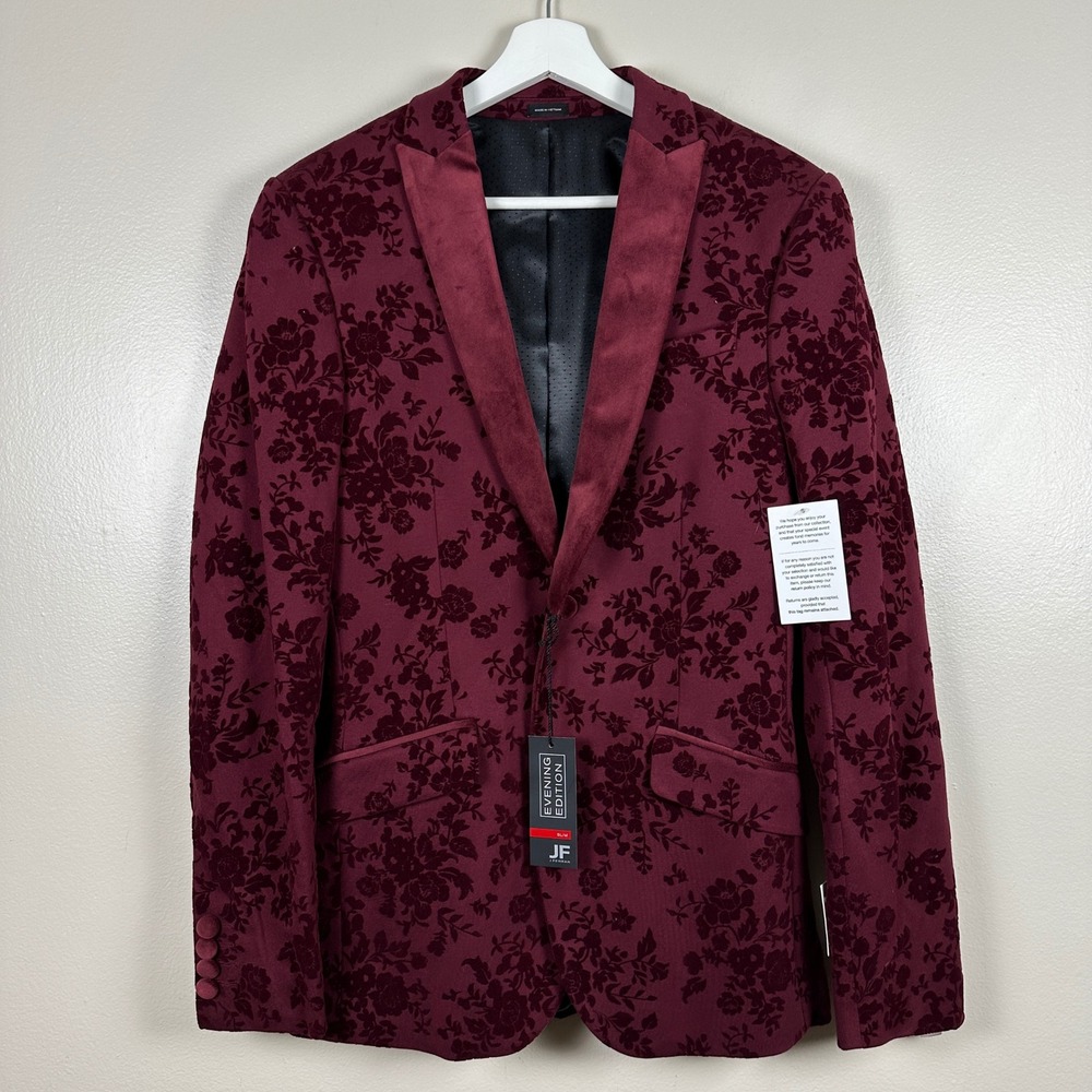 J.Ferrar Men's 36R Blazer Burgundy Floral Evening Edition Slim Fit Wedding NEW
